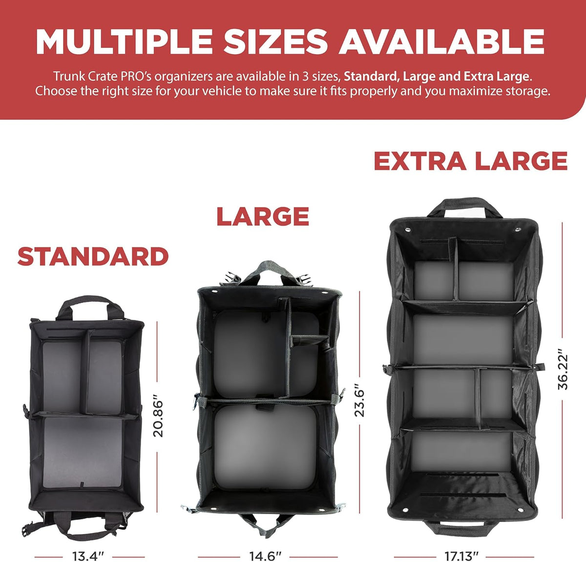 TRUNKCRATEPRO Car Organizers and Storage Premium Adjustable Multi Compartments Car Storage Organizer | Portable and Foldable SUV Trunk Organizer for Car (Standard size, black)