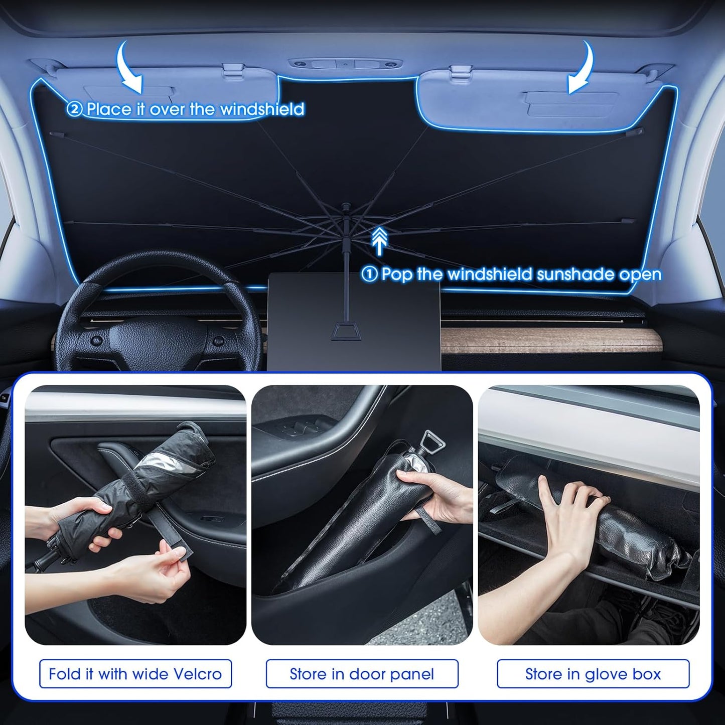 helloleiboo 𝟐𝟎𝟐5 𝑼𝑷𝑮𝑹𝑨𝑫𝑬 Foldable Car Windshield Sun Shade Umbrella,360° Rotating Sunshade for Car Windshield Front Window Reflective Heat Automotive Interior Sun Protection for Cars Trucks