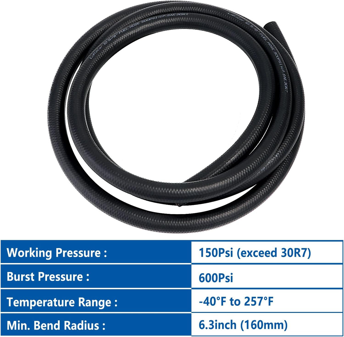 LokoCar Rubber Fuel Hose Line Push Lock 5/8" ID SAE 30R7 NBR 5ft 300PSI Black