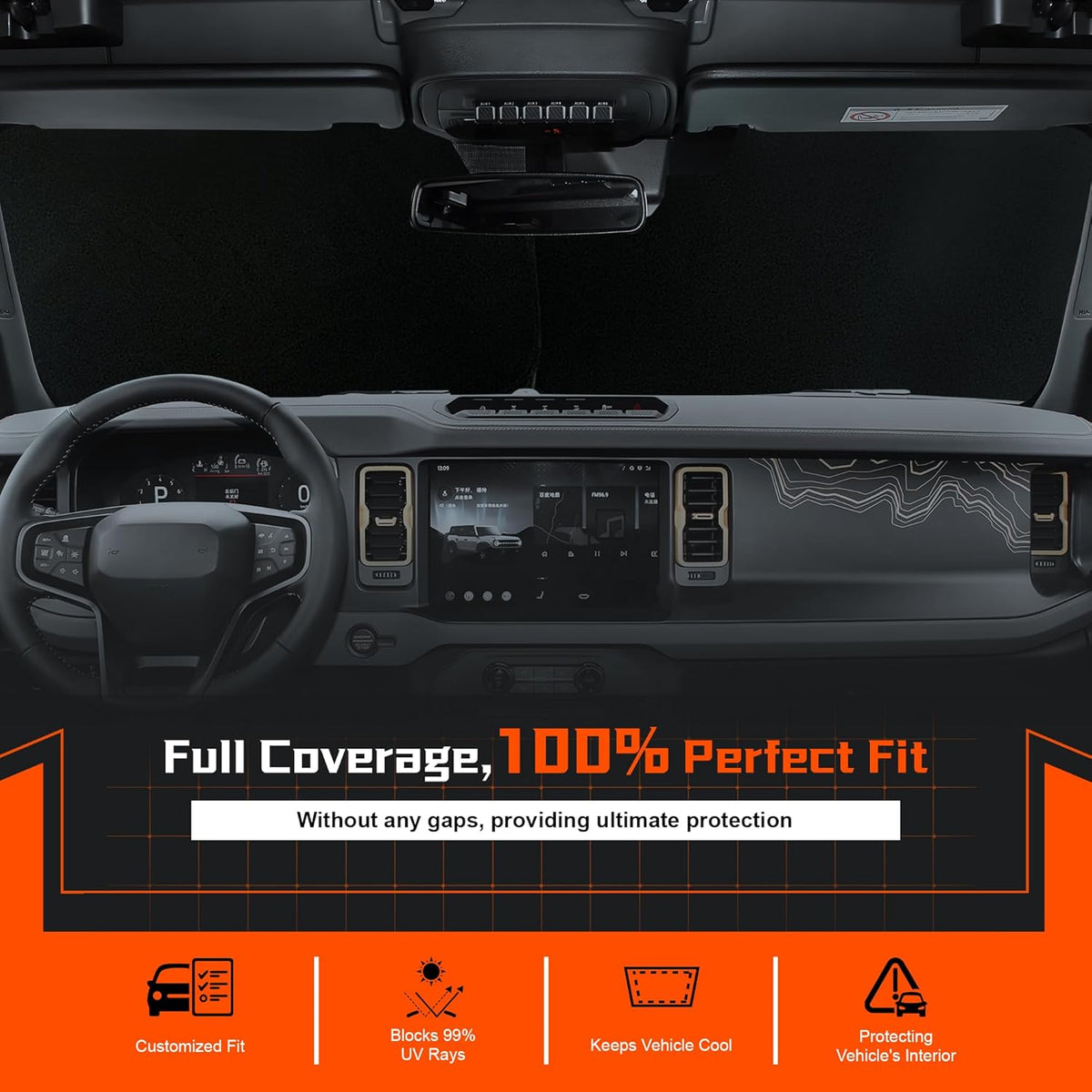 Custom Fit Windshield Sun Shade for Mazda CX5 2013-2016 - Full Coverage, 210T Reflective Fabric, Double-Layer Design - Blocks 99% UV Rays, Keeps Car Cool, Easy to Install and Store