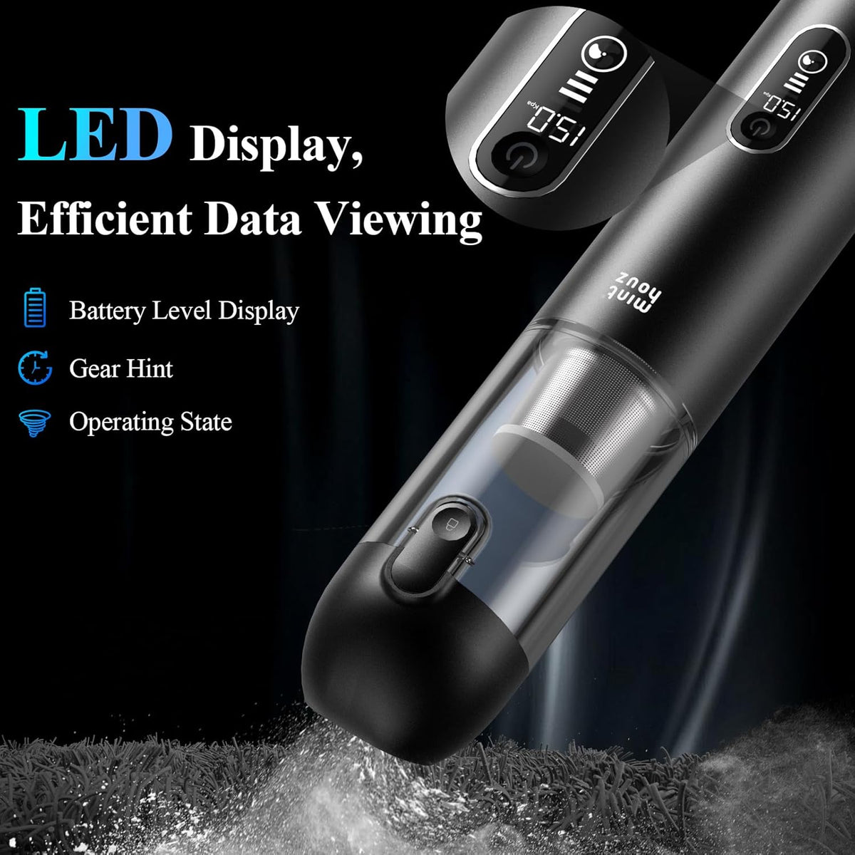 Car Vacuum Portable Cordless - 20000PA High Power Handheld Vacuum with LED Display, 2.5H Fast Charging Up to 45 Mins of Runtime, Hand Vac Cordless Rechargeable for Car Home Corner Cabinet