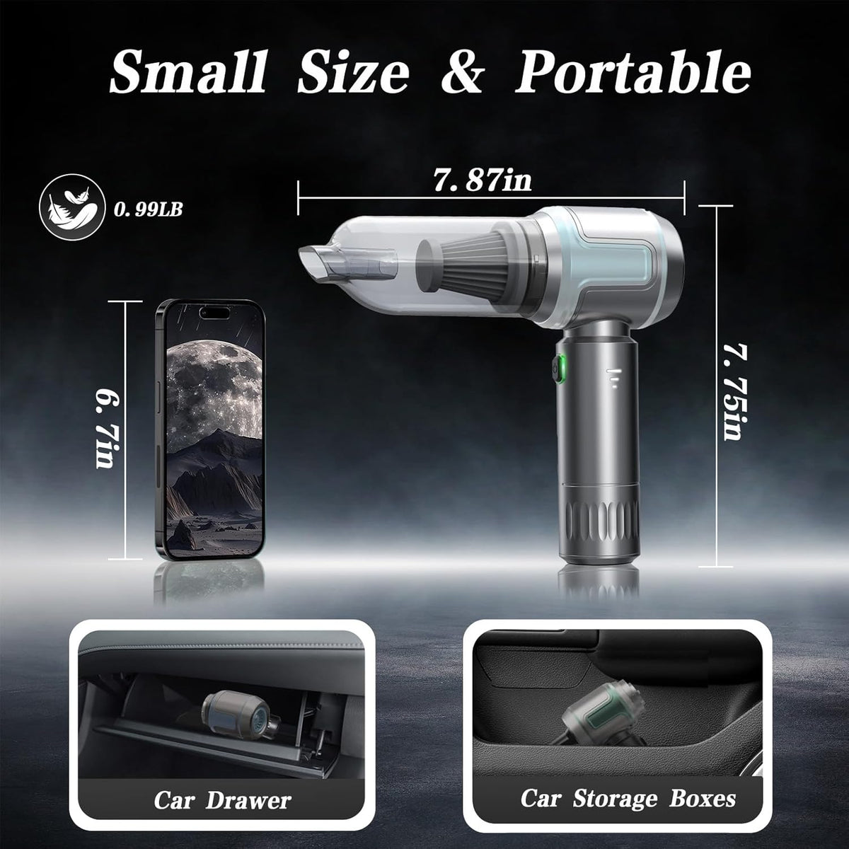 Car Vacuum Cleaner,16000PA High Power Mini Vacuum Cleaner, 7-in-1 Rechargeable Handheld Vacuum, Portable Cordless Compressed Air Duster & Air Blower for Cars, Home, Office, Pet