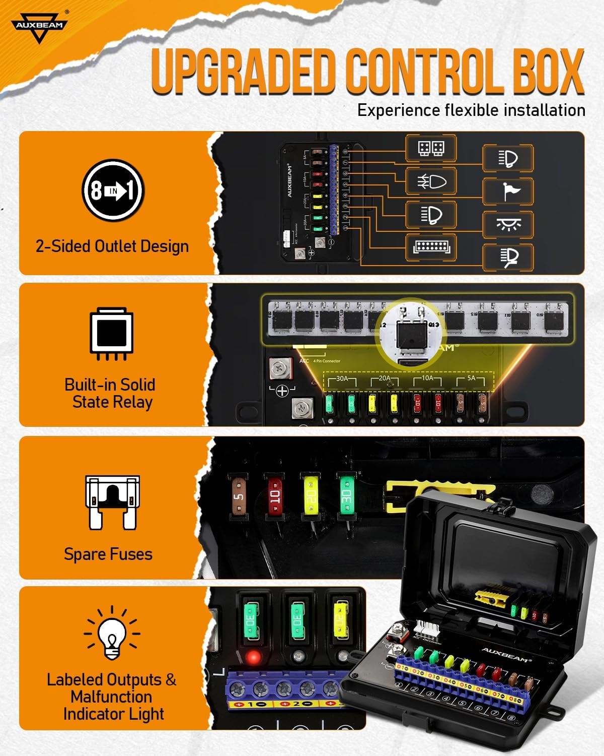 Auxbeam 8 Gang Switch Panel RA80 Auto-Dimmable RGB Switch Panel w/Momentary Toggle Pulsed, 12V-24V Automotive Aluminum Switch Panel for Truck Offroad Car Boat Waterproof, 2 Years Warranty