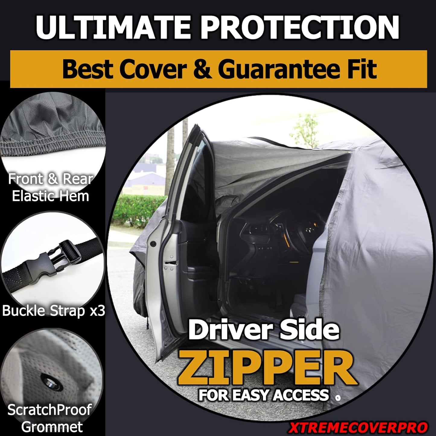 All Weather Waterproof car Cover Good for rain Snow uv Protection dust Large-Size Sedan Grand Prix 300 Charger Impala Regal MKZ Lacrosse LS Gray