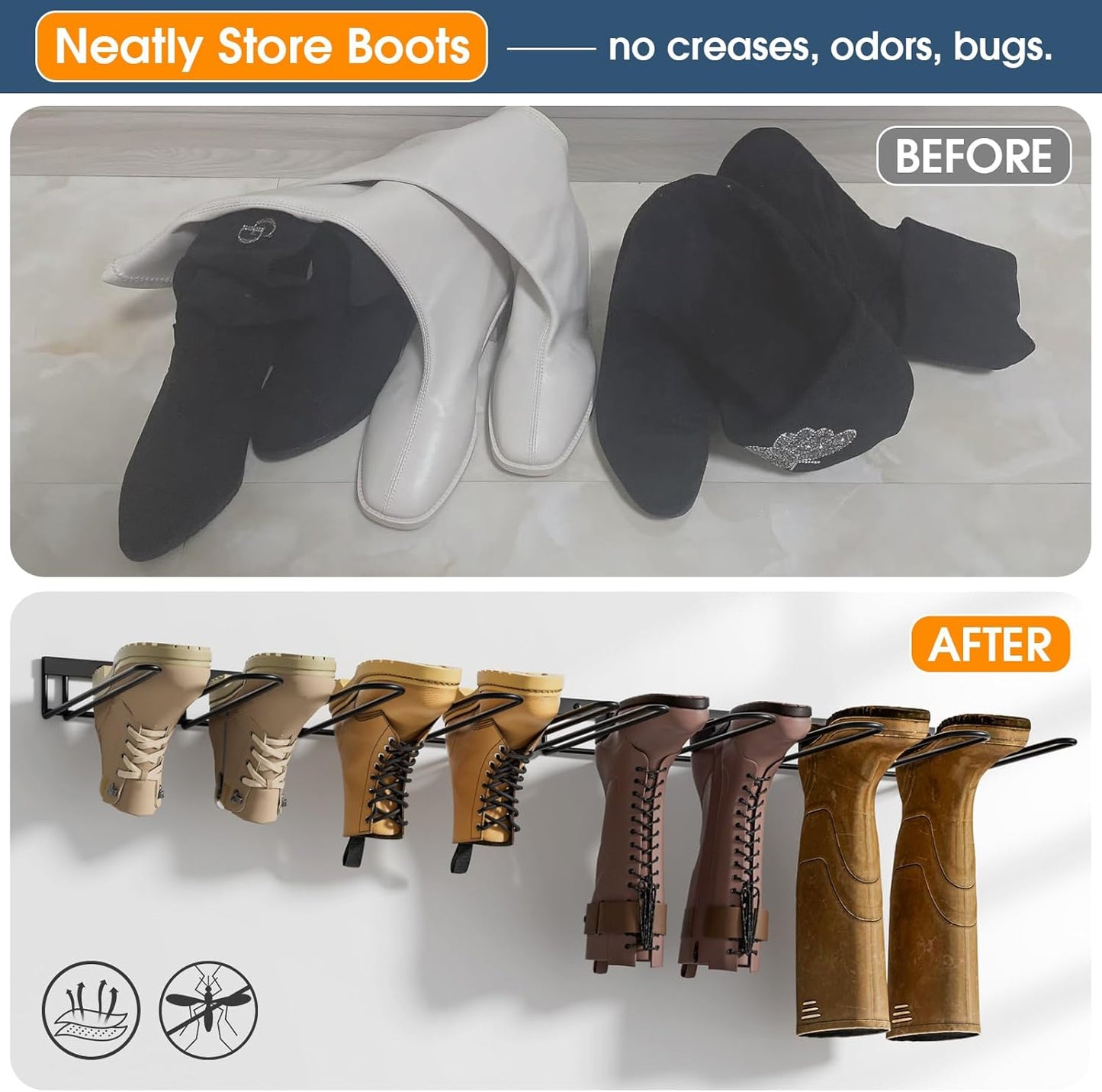 Boot Rack, Wader Hangers for wall, 8 Pair Boots Organizer Racks for Tall Boots and Cowboy shoes, Metal Wall Mounted Shoe Rack, Boot Trays for Entryway,Garage (4 Pack)