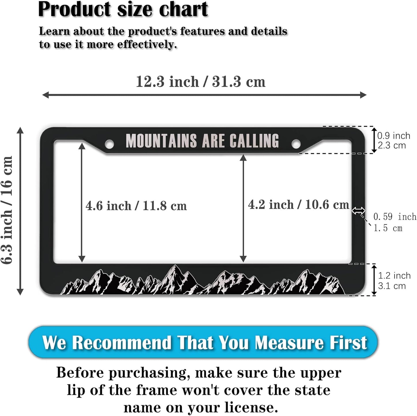 License Plate Frames Black and White License Plate Frame Holder Mountains are Calling for Overlanding Aluminum Metal Car Accessory 2 Pack with Screw Covers Set