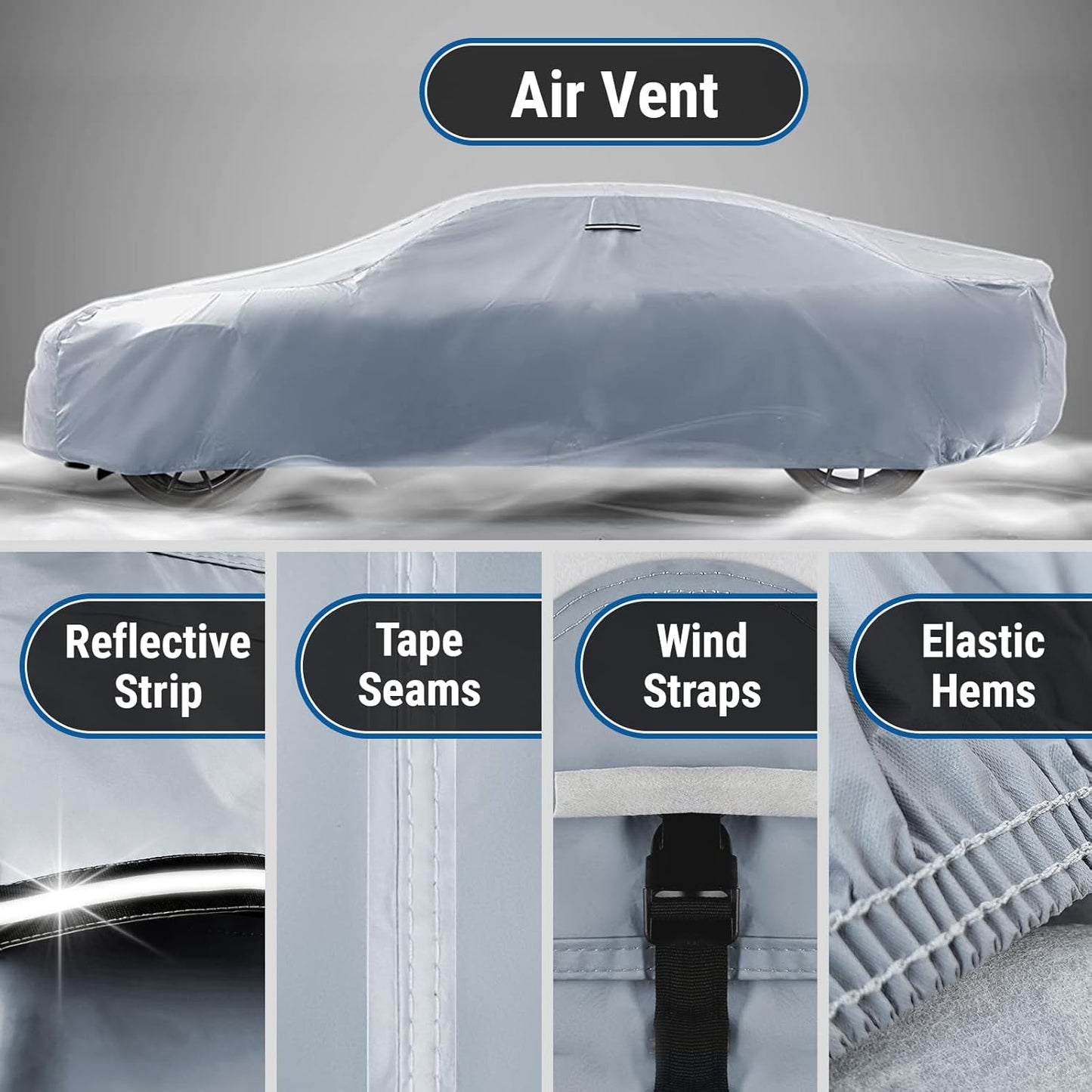 iCarCover Custom Car Cover for Pontiac Lemans 4-Door (1973-1977) Waterproof All-Weather Rain Snow UV Sun Protector Full Exterior Indoor Outdoor Car Cover (Stripe - Gray/Black)