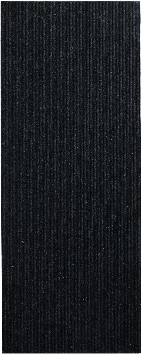 iCustomRug Spartan Weather Warrior Indoor/Outdoor Utility Ribbed Carpet Runner with Non-Slip Thermoplastic Rubber Backing, 28in X 18ft in Black