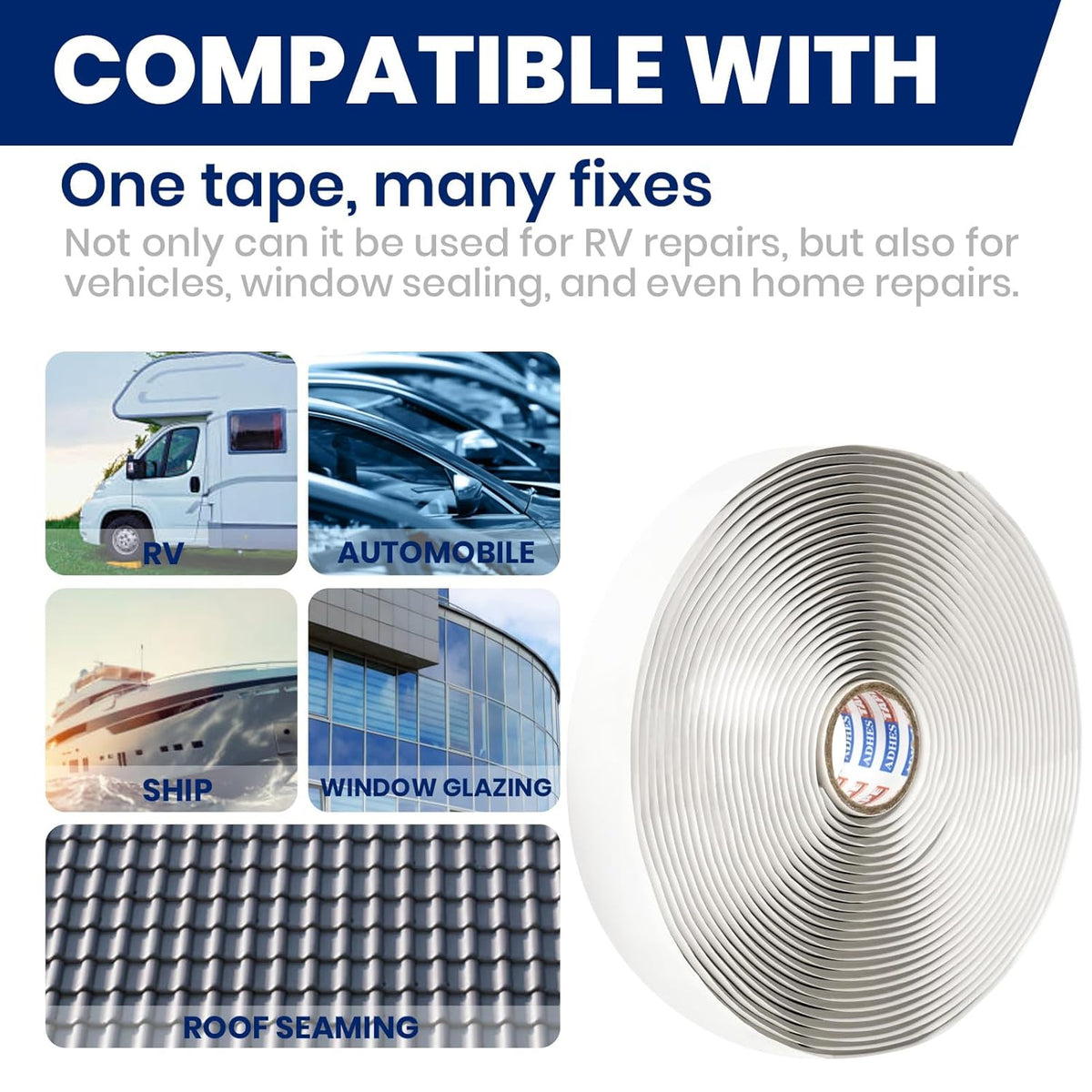 ADHES Premium Butyl Sealant Tape 1" x 30 'x 1/8", 2 Rolls Gray Butyl Rubber Sealant Tape for RVs, Vehicles, Marine and Home Repair – Ideal for Headlights, Windows, Doors, and Windshields