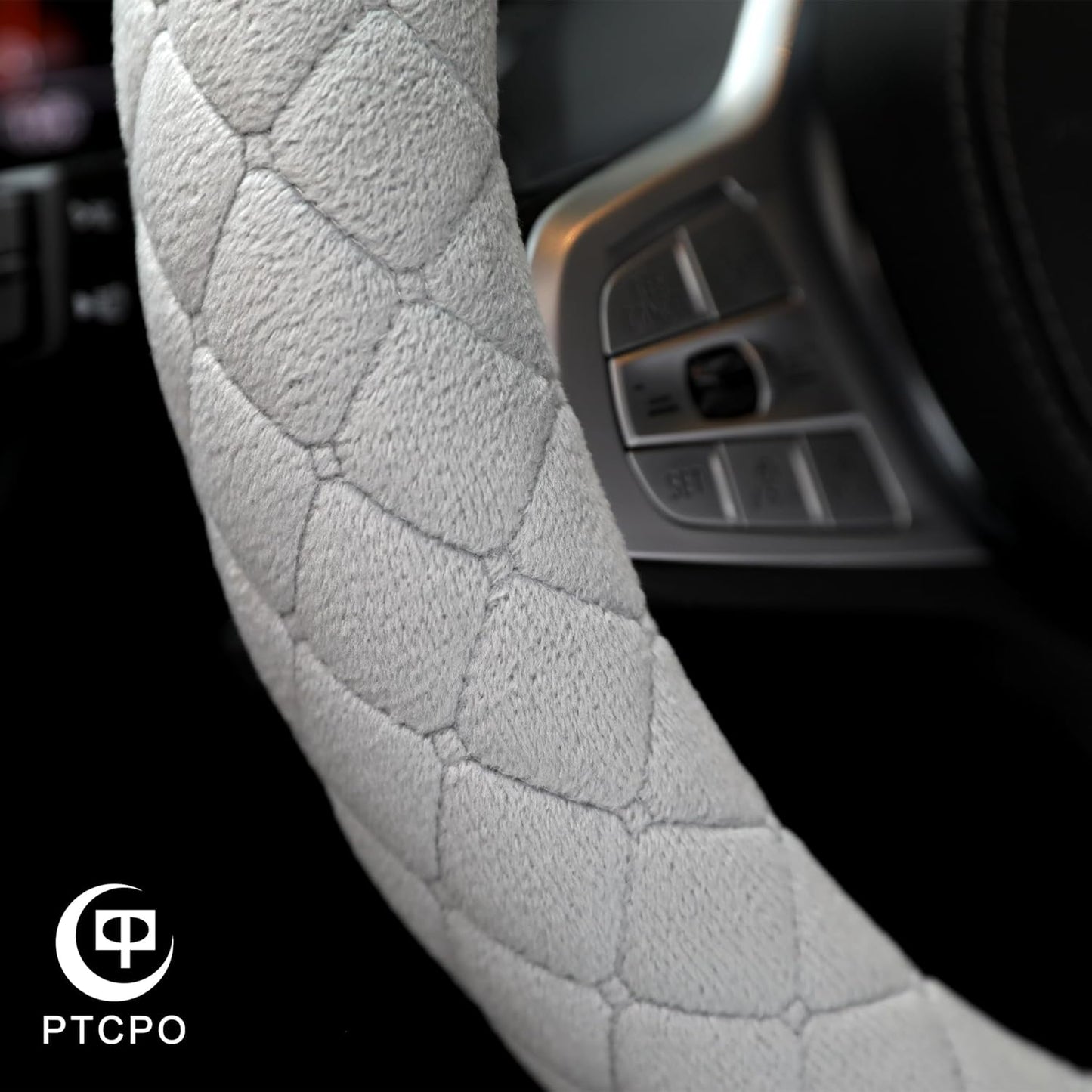 Soft Car Steering Wheel Cover for Sedan, SUV, Warm Luxury Velvet, Odorless, Universal, Anti Slip, Summer Winter, Gray, Standard Size[14" 1/2-15"](37-38cm)