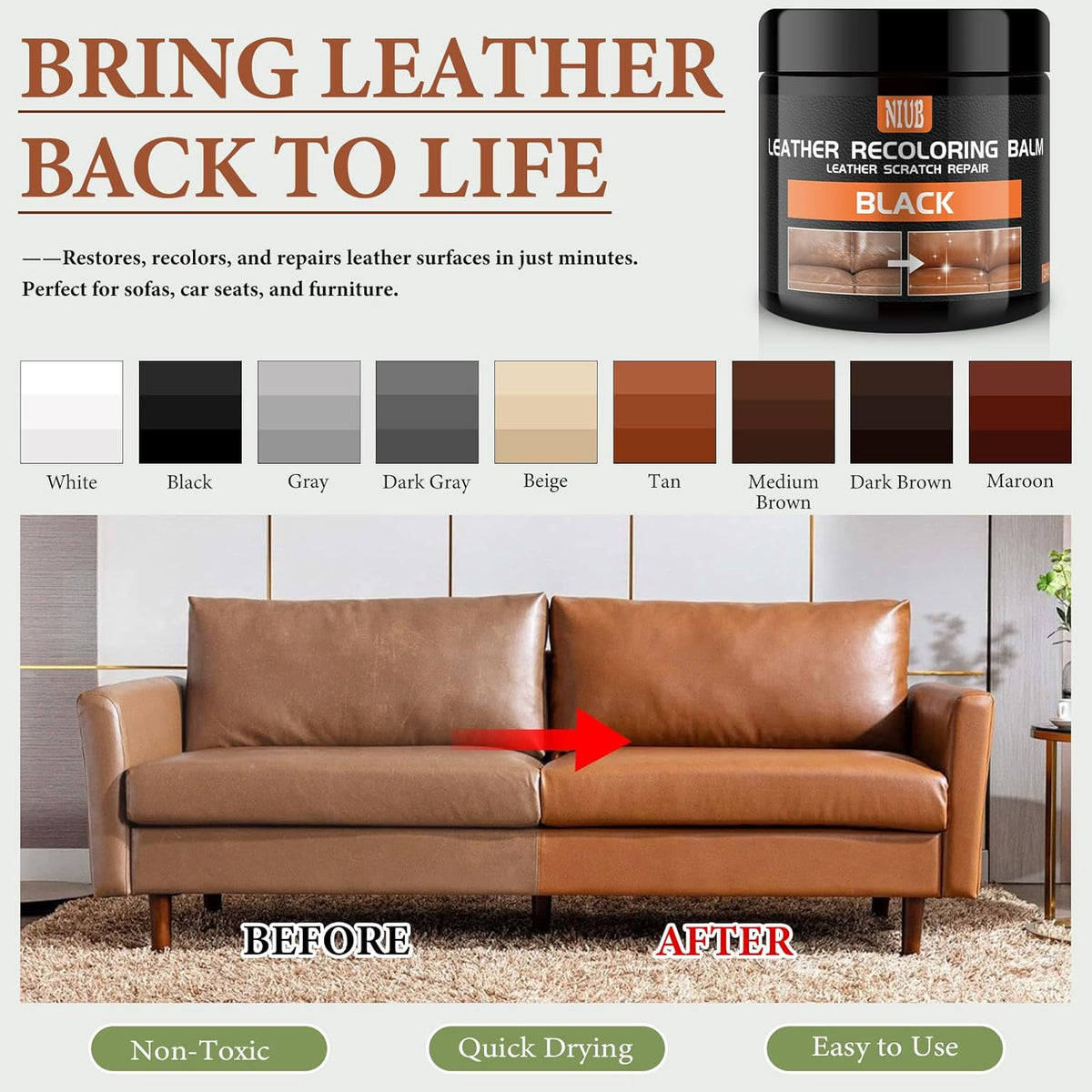 Leather Recoloring Balm Leather Color Restorer Scratch Repair Leather Paint for Furniture Couches Car Seats Shoes Bags Leather Dye and Restorer Restores Faded and Scratched Leather-Gray
