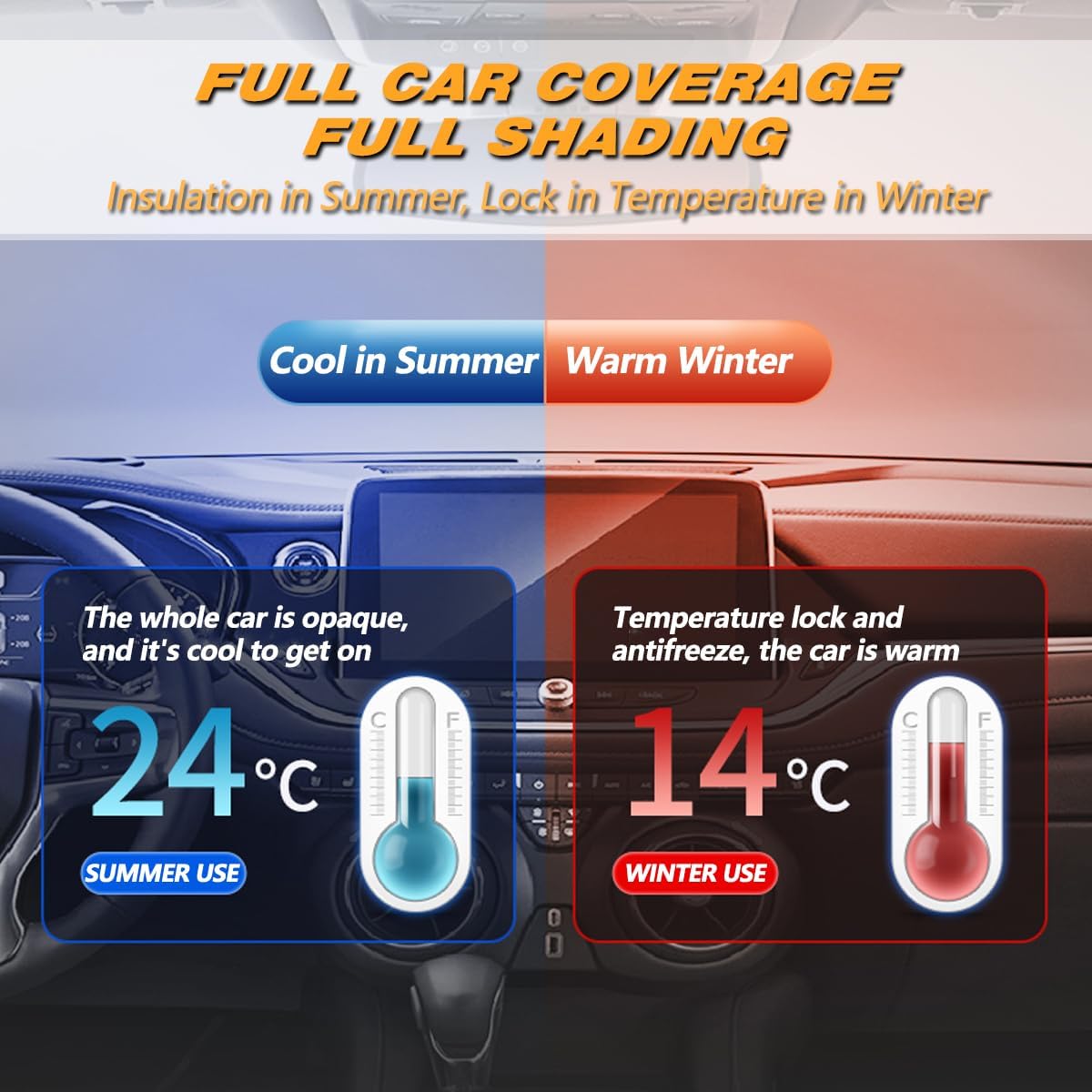 AUQDD 6-Layers PEVA New Material Sedan SUV Full Padded Car Cover Waterproof All Weather Weatherproof UV Sun Protection Snow Dust Storm Resistant Outdoor Exterior Custom Form-Fit Straps 214"-232" Black