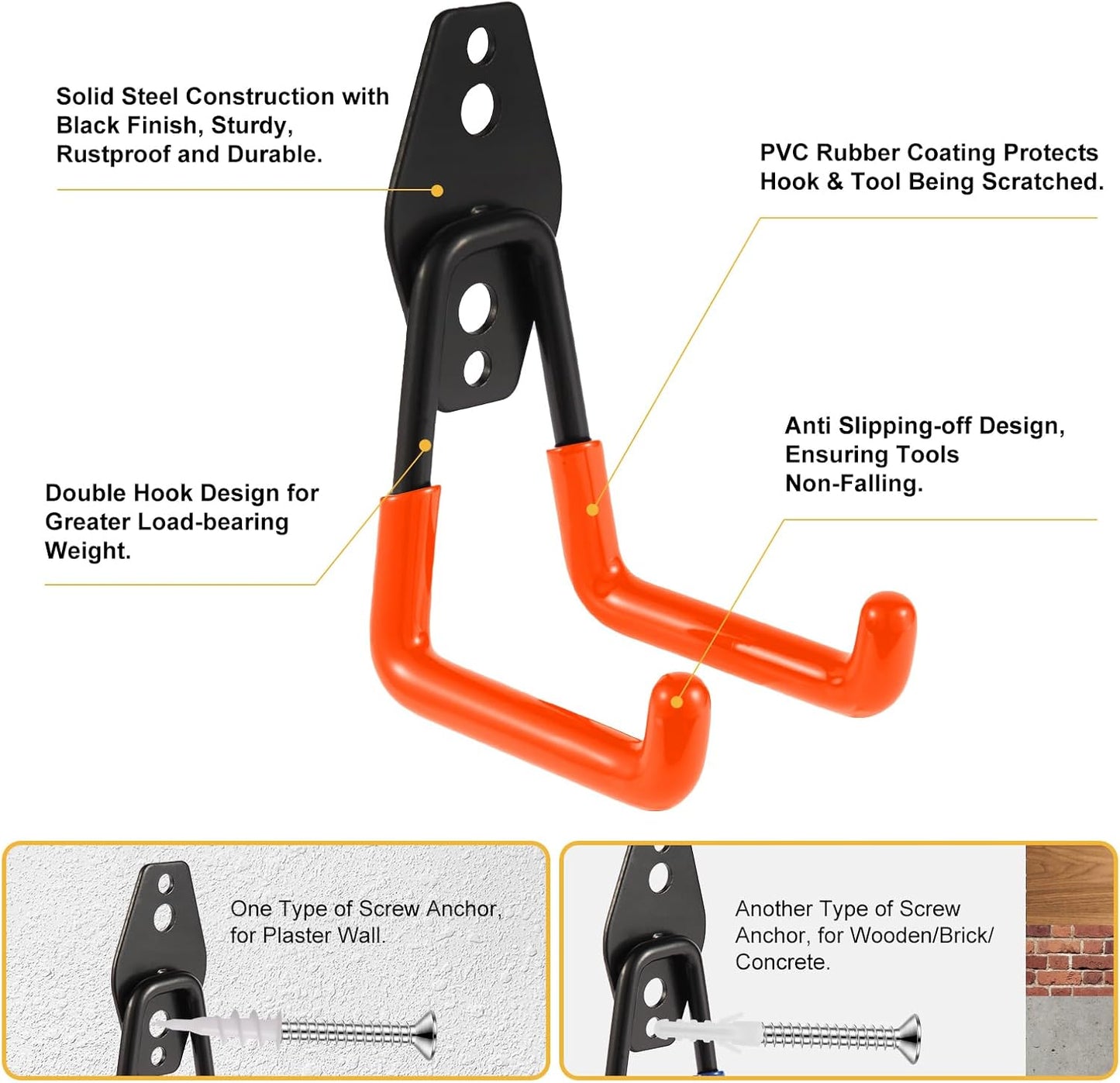 Garage Hook Heavy Duty Wall Storage Hangers, 32 Pack Garage Storage Hooks Steel Tool Orange for Ladders, Ropes, Garden Tools