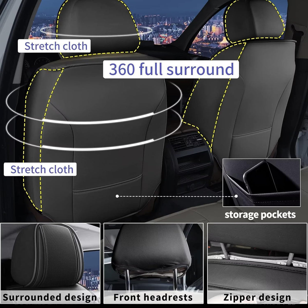 Seat Covers for Car Fit for Toyota Camry 2025 2024 2023-2012: Front Seat Covers Faux Leather Waterproof Breathable Car Seat Cushions Cover (2 Seats,Black & Red Line)