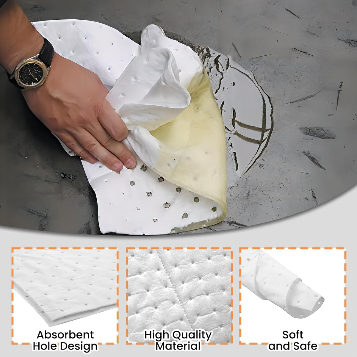 Smaafit 15"x18" Oil Absorbent Pads 200 Pack - Heavyweight Polypropylene Mats for Garage Floor & Marine, 24oz/Pad, 30 Gal Total, Tear-Resistant, Floatable