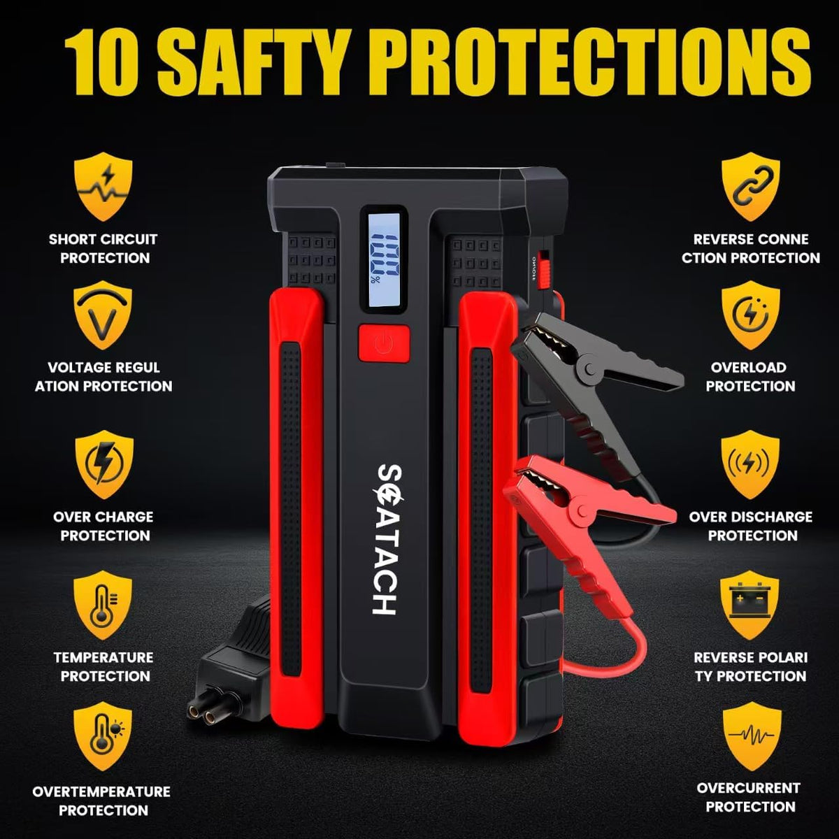 Scatach 002 4000A Car Battery Jump Starter,12V Jump Starter Battery Pack (up to 10.0L Gasoline and 8.0L Diesel Engine), Portable Jump Box with LED Display, 3 Modes Flashlight and Jumper Cable