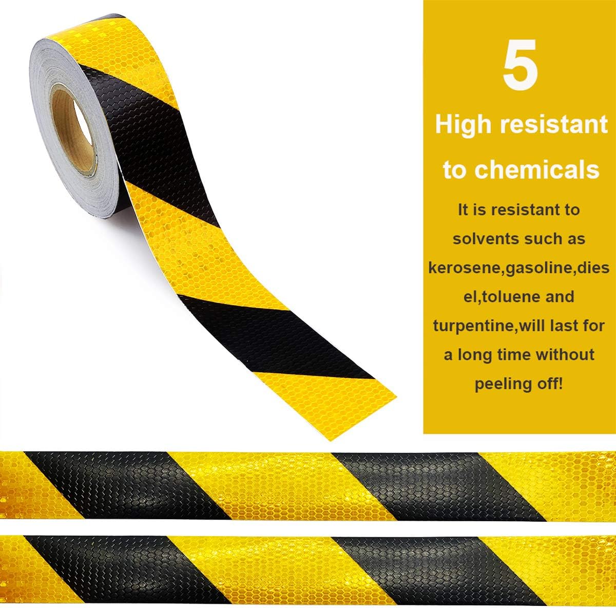 Waterproof Reflective Safety Tape Roll 2"X150' Yellow Black Striped Floor Marking Tape Hazard Caution Warning Tape Auto Truck Self-adhesive Safety Sticker Strips for Wall Factory Trailer Vehicle