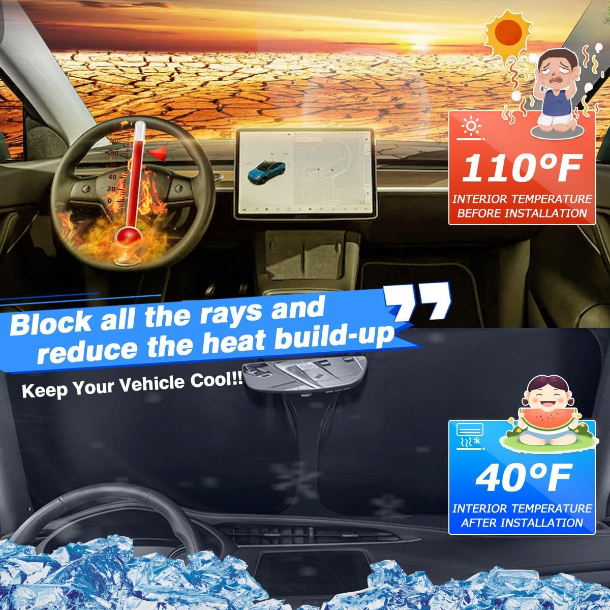 Windshield Sun Shade for 2018-2024 BMW X3 Accessories Thicken 6-Layer Front Window Sunshade Cover Sun Visor Protector Foldable Block UV Rays Keep Vehicle Cool