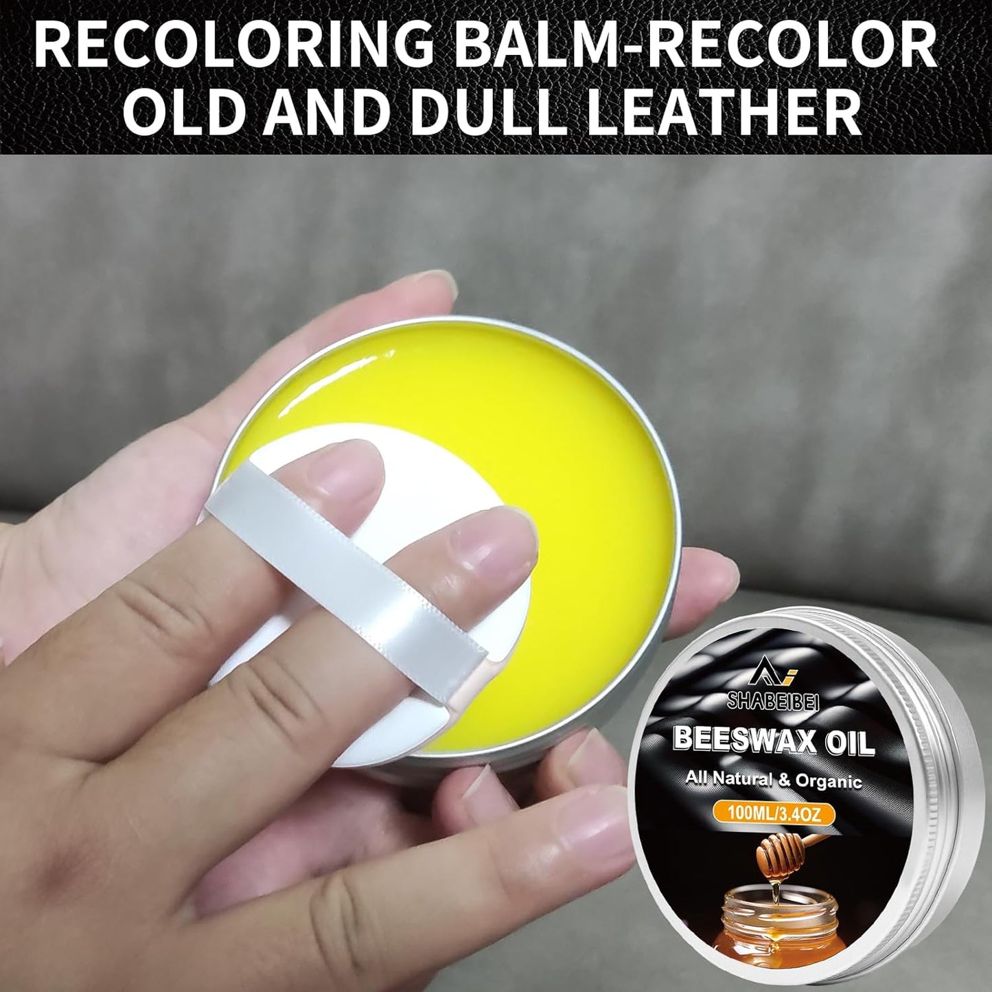 Leather Repair Kit Recoloring Balm Cleaner Conditioner Waterproof Beeswax Oil for Car Seat Furniture Couch Shoe Leather Vinyl(Gray)