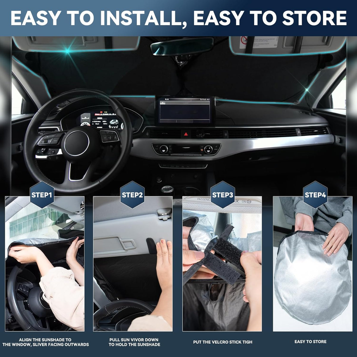 for Ford Super Duty F250 F350 F450 F550 2017-2024 2025 Windshield Sun Shade - 4 Layers Car Sunshades for Front Window Shade Cover Custom Fit F-250 Sun Visor 240T Shade Blocks UV Rays Car Accessories