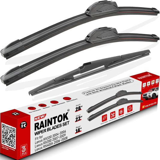 Windshield Wiper Blades Replacement for Lexus RX330 2004-2006, RX350 2007-2009, RX400h 2006-2008 - Front Rear Wipers Blade Set 26" 22" 14" (Pack of 3)