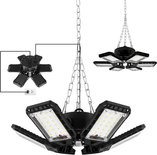LED Garage Lights 4 Pack -180W, 18000LM 6500K Led Shop Light with 6+1 Deformable Panels, Basement Barn Light Garage Ceiling Lights, E26/E27 for Garage, Warehouse, Shop, Basement