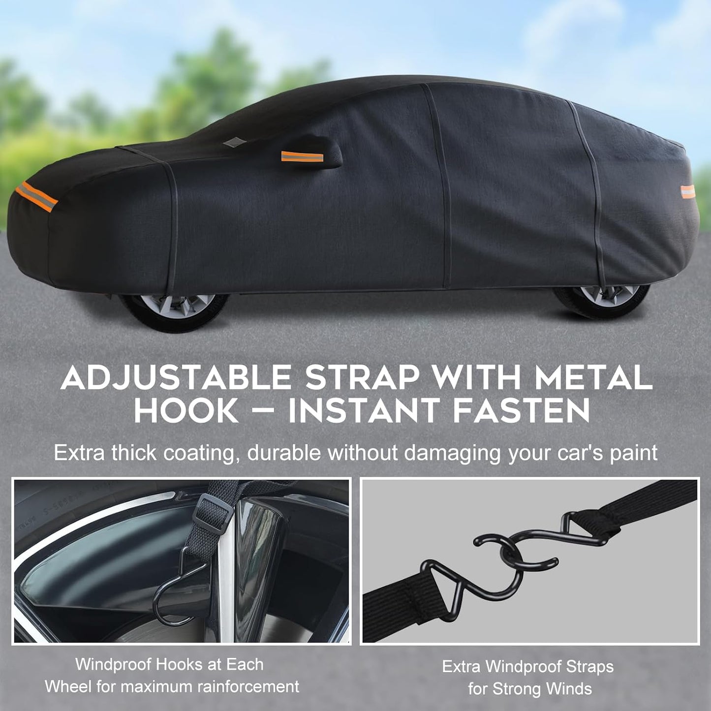 Sedan Car Cover Waterproof All Weather for Automobiles，Outdoor Heavy Duty Full Exterior Covers with Zipper Door, Rain Sun Snow Dust UV Protection, Windproof Straps & Reflective Strips(Up to 189")