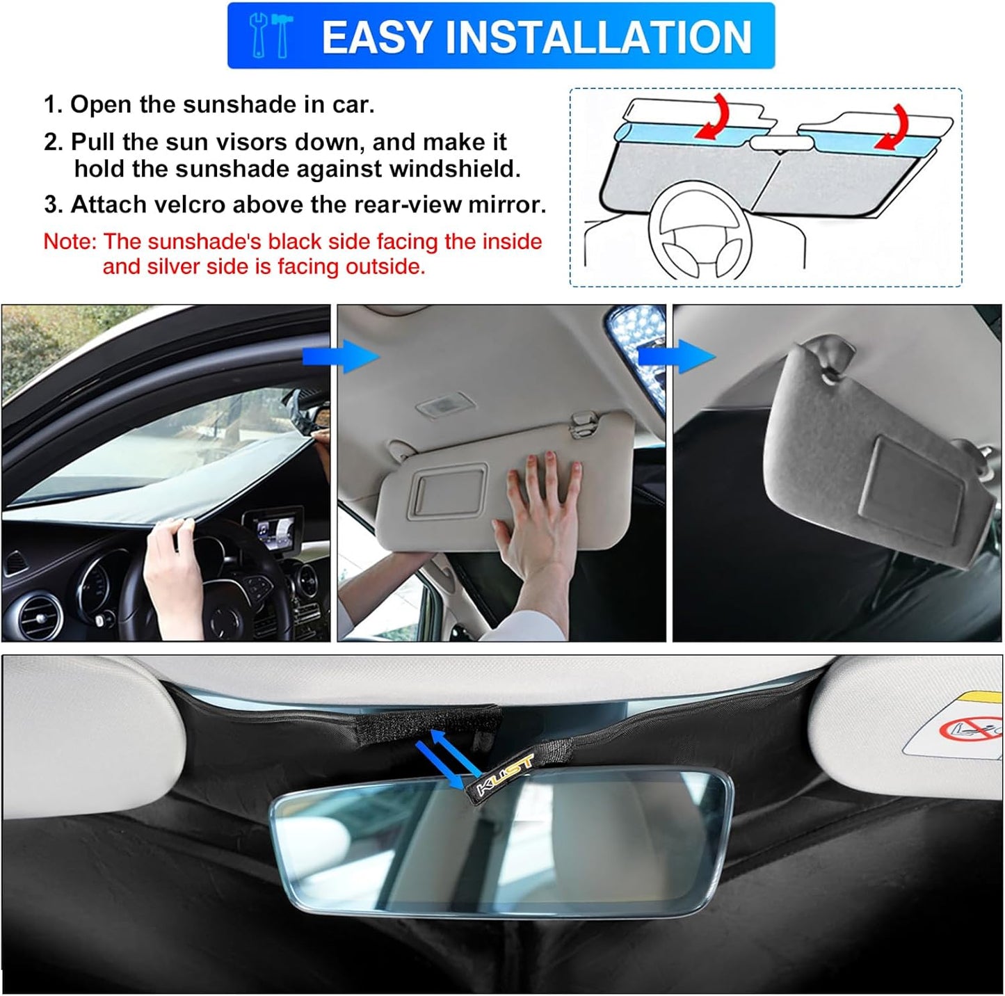 KUST Windshield Sun Shade for Rivian R1T R1S Accessories 2022-2025 2026 Sunshade Window Sun Visor Protector Foldable Blocks UV Rays Keep Your Car Cooler