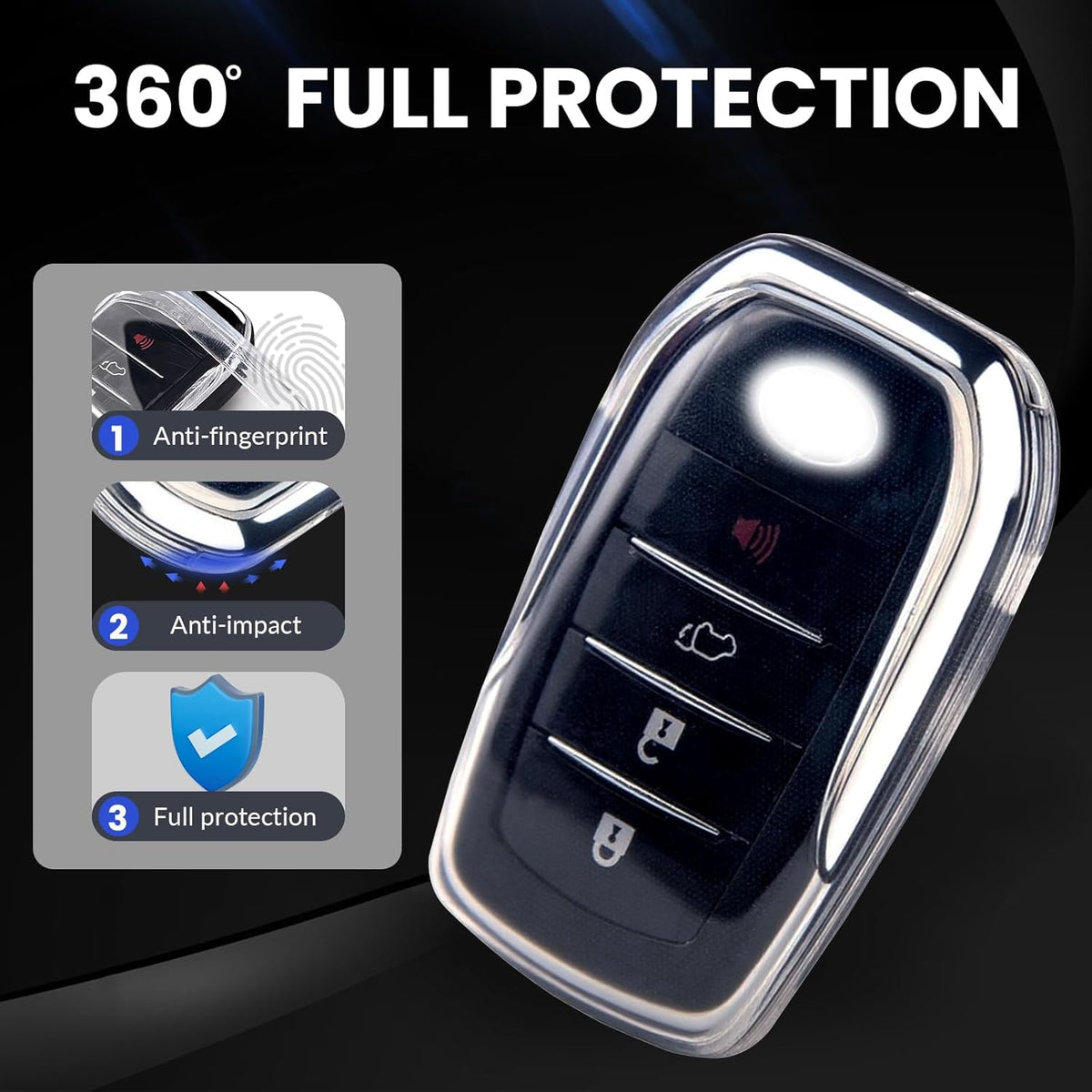 OLLEN Clear TPU Key Fob Cover, Fit for Toyota Camry 2025 2026, for Land Cruiser 2019-2026~, Compatible with Tundra 2022-2026~ etc, Car Key Protector, Clear, 2 Pcs