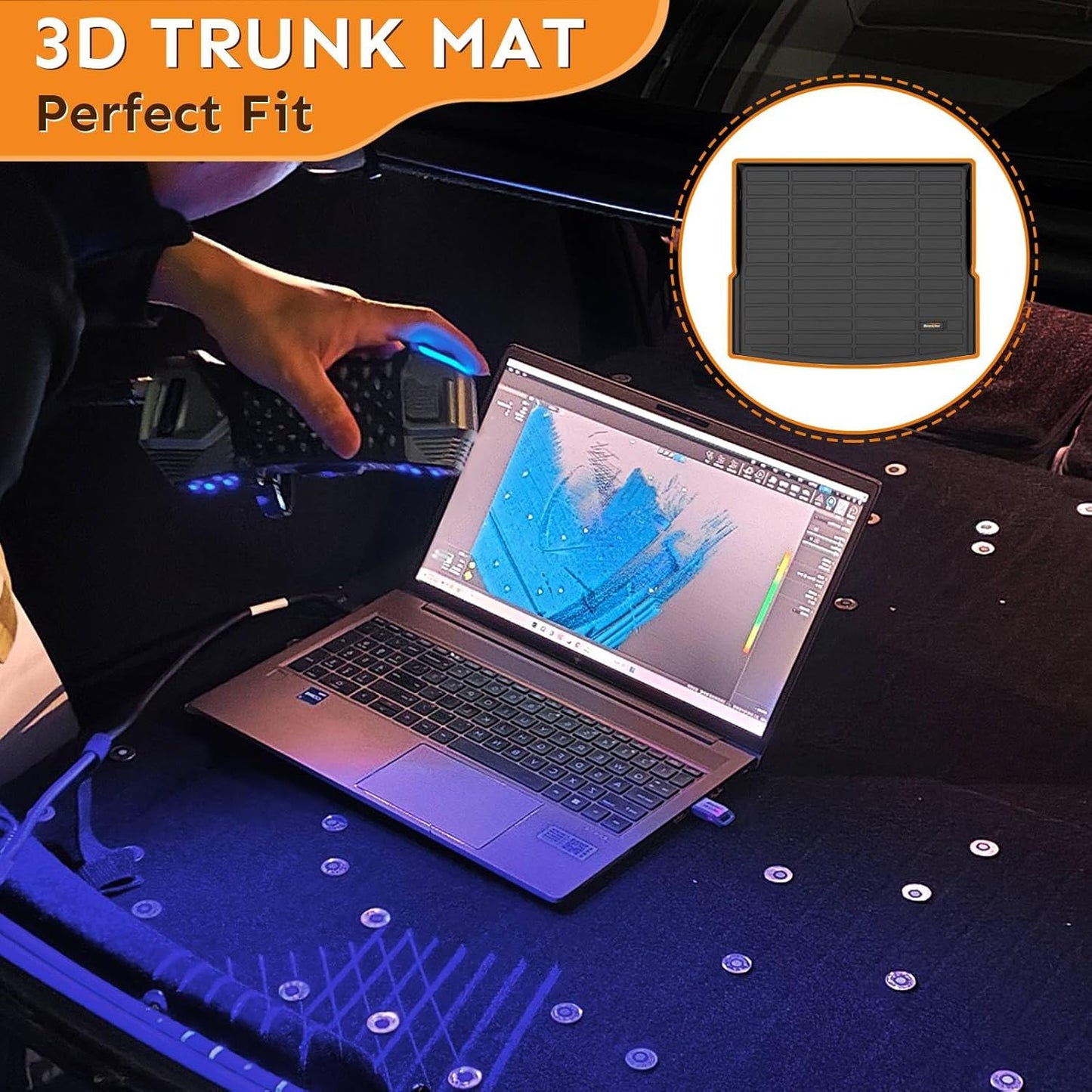 Binmotor-All Weather Floor Mats Cargo Liner Set for for Nissan Pathfinder 2013-2021丨2014-2020 Infiniti QX60丨2013 JX35, 3 Rows with Cargo Trunk Mat, Car Mats Pathfinder Accessories