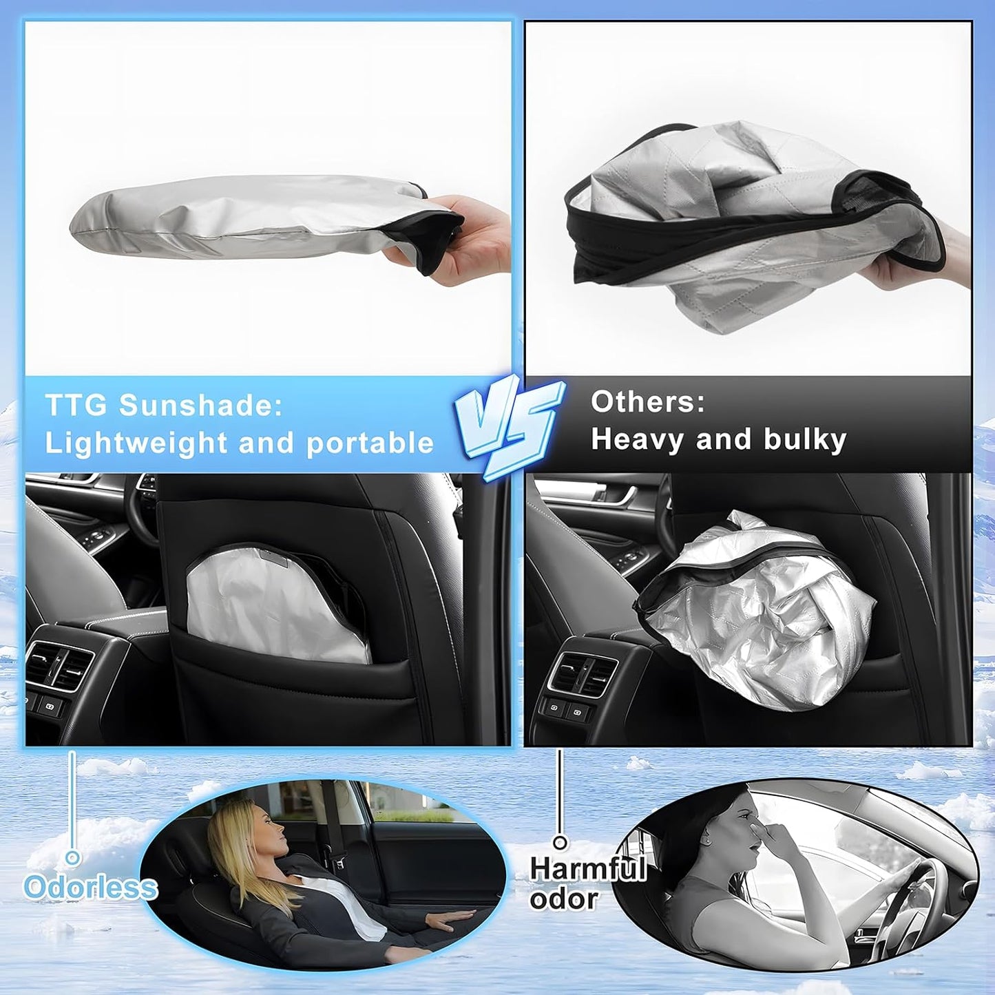 T TGBROS Windshield Sun Shade Custom Fit for 2022-2023 2024 2025 Rivian R1T Accessories Foldable Sun Shield Reflective Polyester Sun Visor Cover Block Heat and Sun Protection