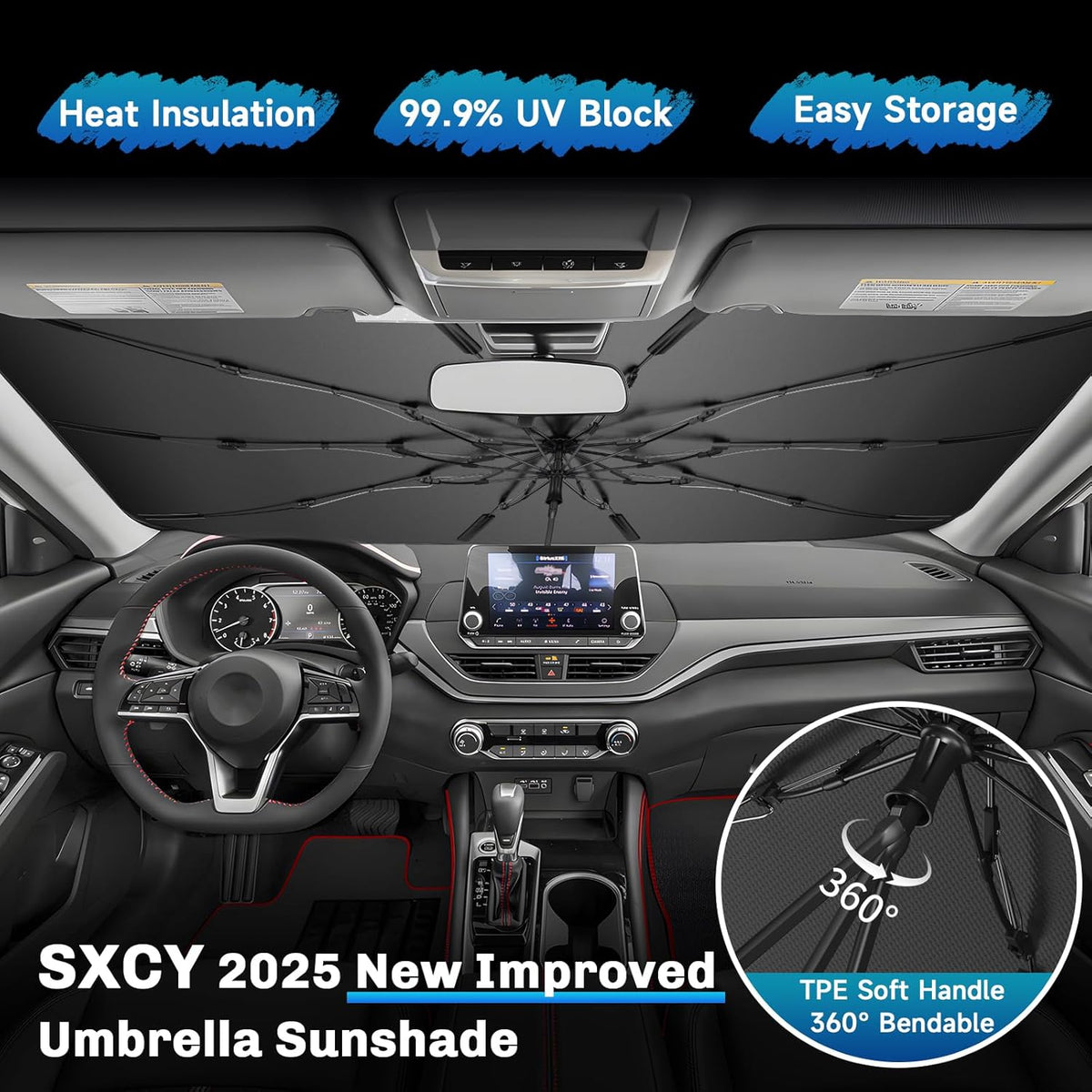 SXCY for 2019-2025 Nissan Altima Windshield Umbrella Sunshade [Easier Foldable] for 2025 Altima Accessories 2024 Altima Sunshade Umbrella for 25 Altima Windshield Sun Shade Umbrella Car Sun Protection