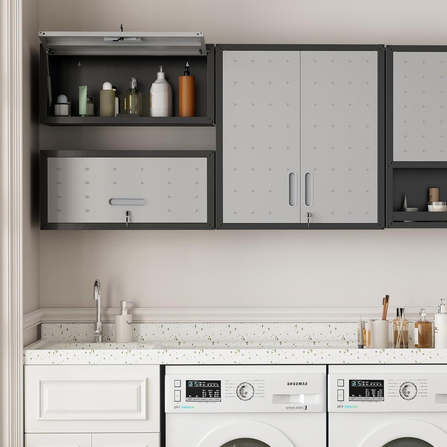 Garage Wall Cabinet,Metal Wall Cabinet with Doors and Adjustable Shelves,Steel Utility Wall Mounted Tool Cabinets for Home,Office,Kitchen,Warehouse