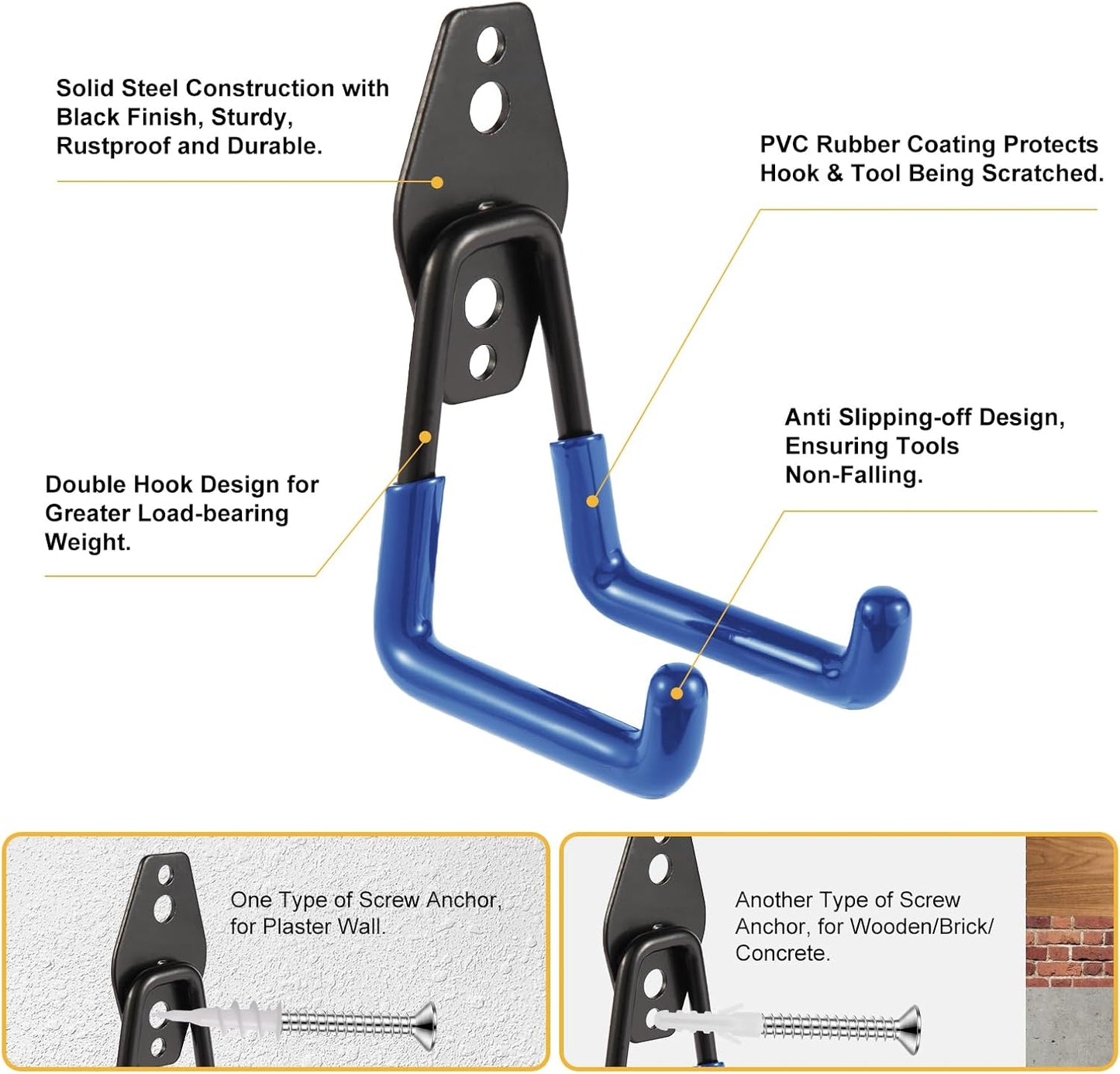 Steel Garage Hooks Wall Tool Organizer, 12 Pack Garage Storage Hook Heavy Duty Utility Storage Hangers Blue for Ladders, Ropes, Garden Tools