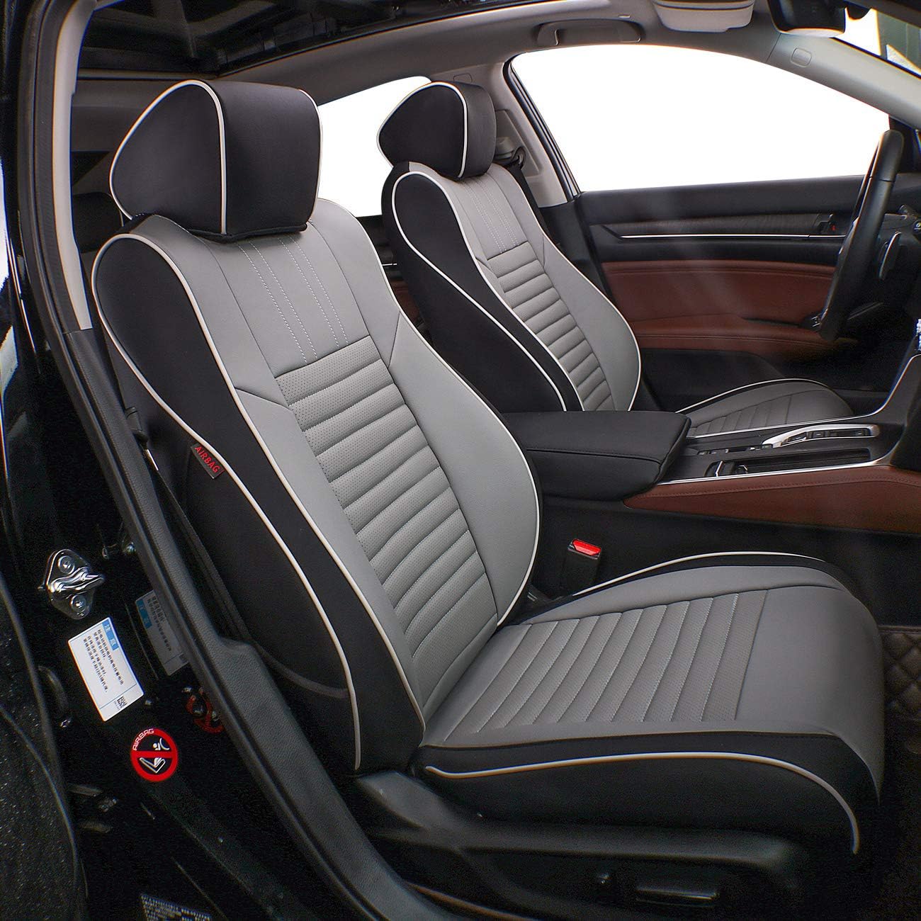 EKR Accord Car Seat Covers for Cars Honda Accord EX,EX-L,Sport,Sport SE,Touring 2017,Rear Row W/Split,Car Seat Covers Full Set,Leather Seat Covers Front Seats & Back-Leather(Black/Gray)