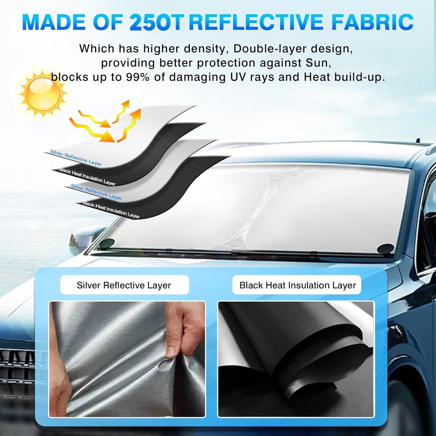 KUST Windshield Sun Shade for Kia EV6 2022 2023 2024 2025 Window Shade Sun Visor Cover Foldable Blocks UV Rays Keep Your Car Cooler