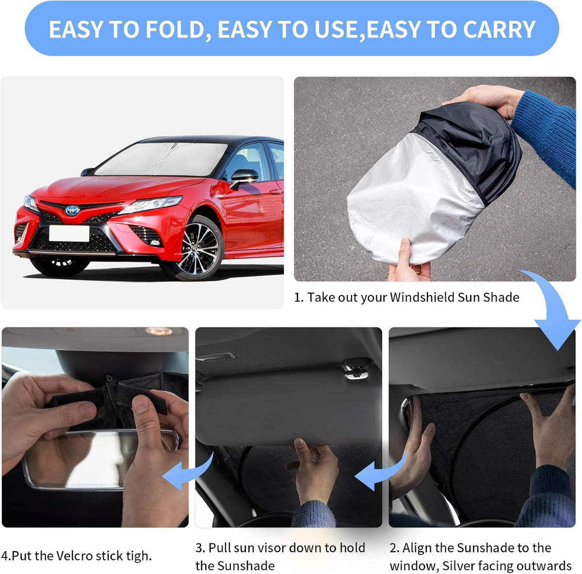 for Toyota Camry Sun Shade Sunshade Windshield Cover - 4 Layers Front Window Shade for Camry 2012-2017 Custom Fit Sun Visor - 240T Retractable Shade Blocks UV Rays Car Accessories