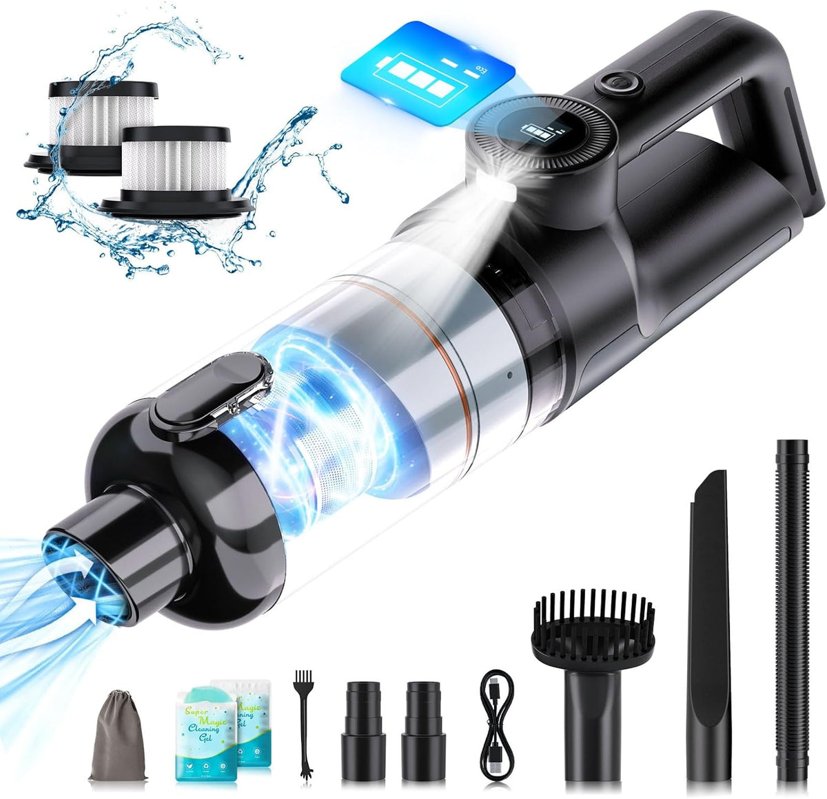 Car Vacuum Cleaner,21Kpa/30Mins,Mini High Power Pet Portable Handheld Cordless Vacuum Pro, Rechargeable Extractor Vacuum Detailing with Cleaning Gel for Car, Home and Office Detail Cleaning