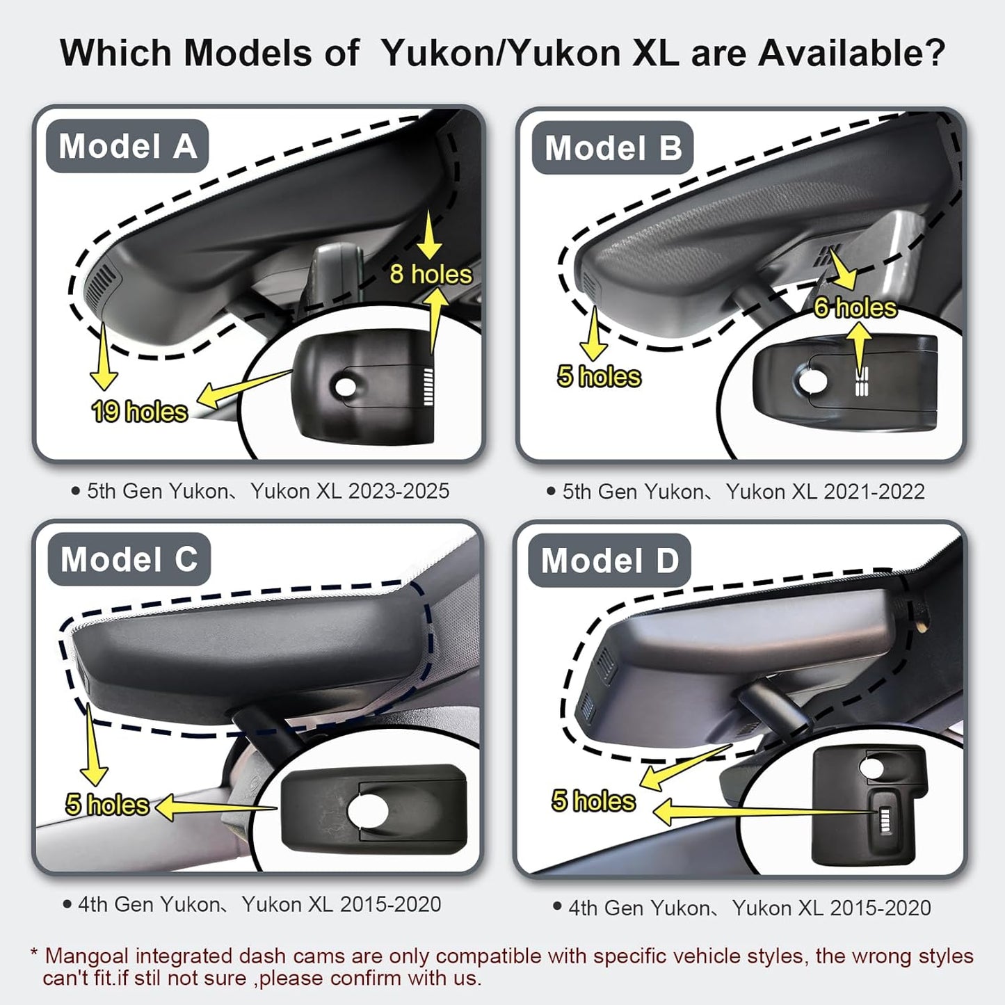 4K Dash Cam Custom fit for GMC Yukon, Yukon XL 2021-2022 (Model B), SLE SLT AT4 Denali, Integrated OEM Look, UHD 2160P Video, WiFi & App, G-Sensor, Loop Recording, Easy to Install, 128GB Card
