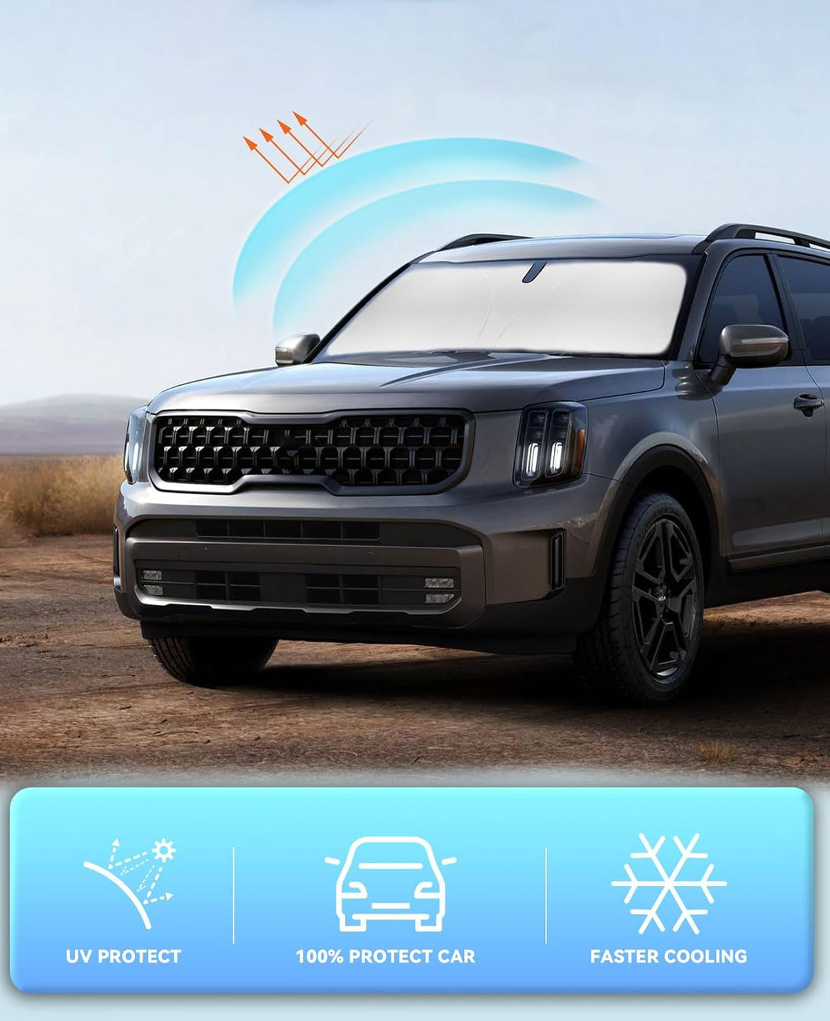Sunshade Sun Shade for 2020 2021 2022 2023 2024 2025 Kia Telluride Accessories Custom Fit Telluride Windshield Cover Fodable 240T 4-Layer Front Window Shield Sun Visor Protector Block UV Rays