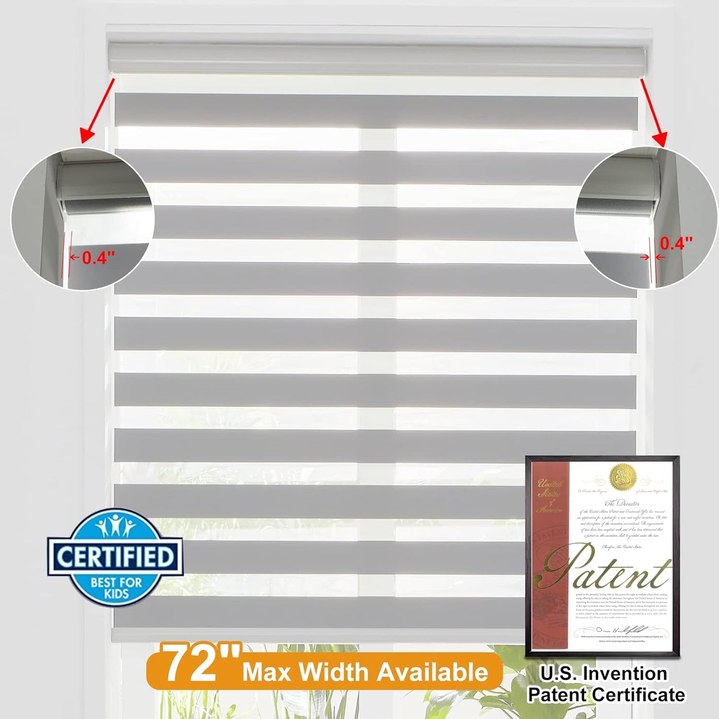 Persilux Window Blinds Cordless, Zebra Roller Shades for Windows (43" W x 72" H, Grey) Light Filtering Sheer Shades Day and Night Window Drapes for Home, Bedroom, Easy to Install…