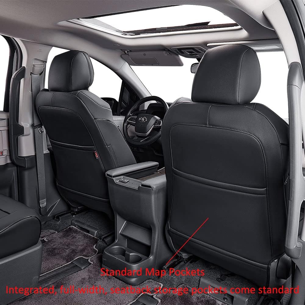 EKR Sienna Seat Covers for Toyota Sienna LE,XLE,XLE Plus 8-Passenger Seating 2021 2022 2023 2024 2025,Front Seat and Rear Seat,Black Car Seat Covers - 1st and 2nd Row Only,Leather(Black)