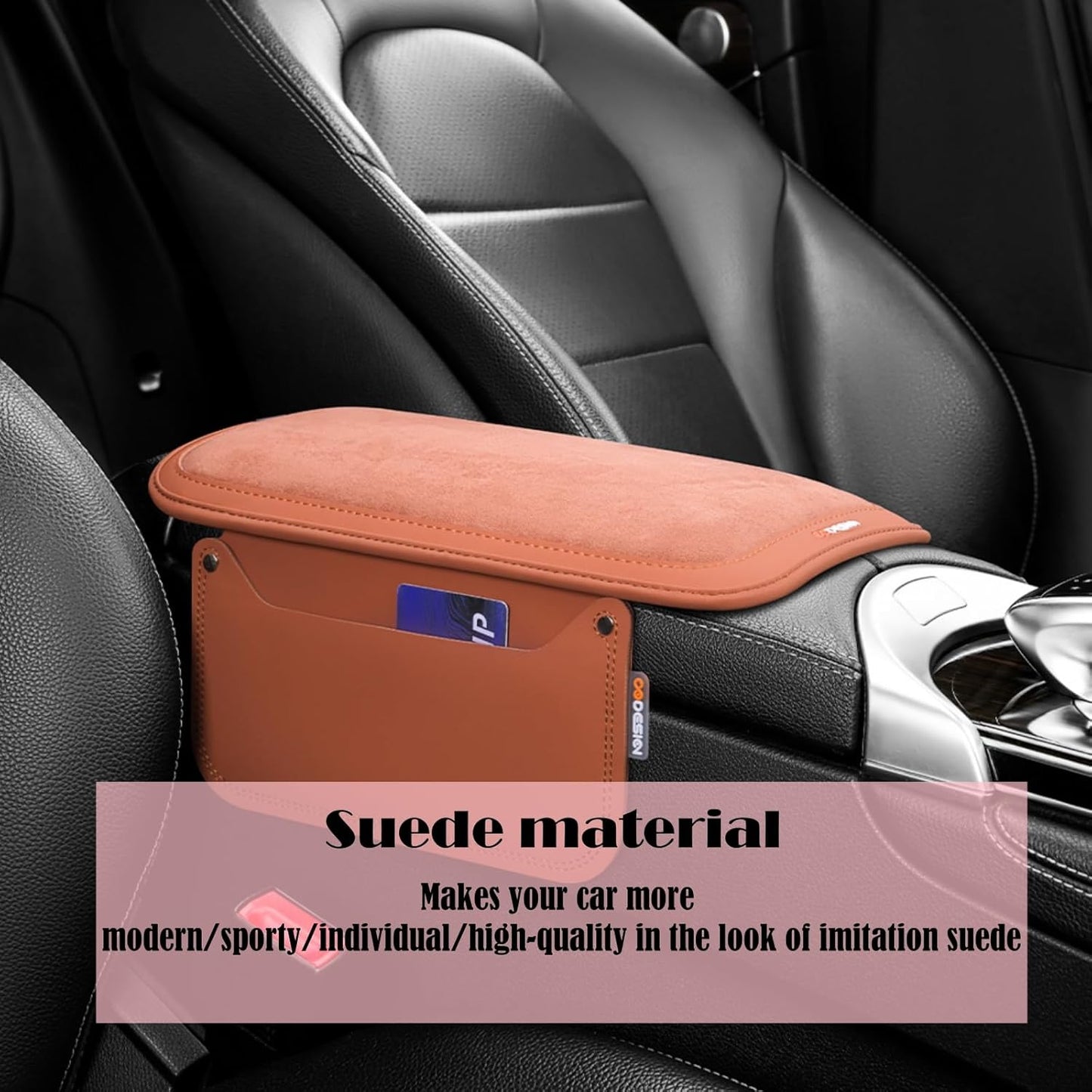 Arm Rest Cover for Car with 2 Storage Bags, Central Console Cover Armrest Pad, Suede Leather, Auto Interior Accessories for Most Vehicles, All-Season Comfort, Red