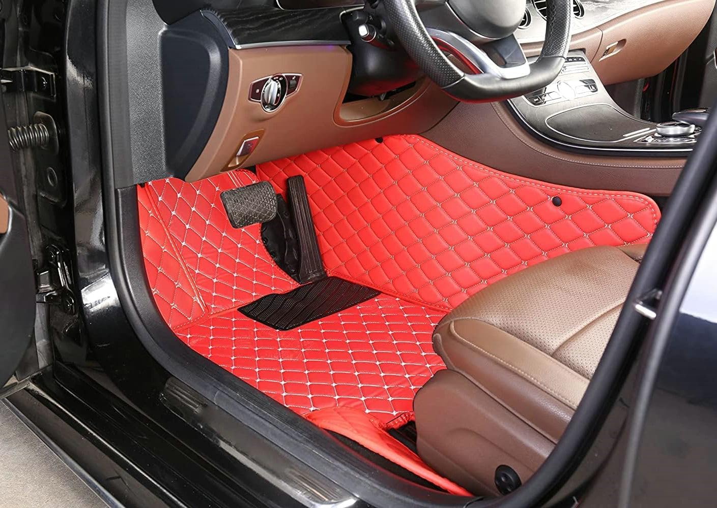 Custom Artificial Leather Waterproof All-Weather Car Floor Mats Fit for 99% Sedan SUV Sports Car Vehicle Car Mat (Black Beige)