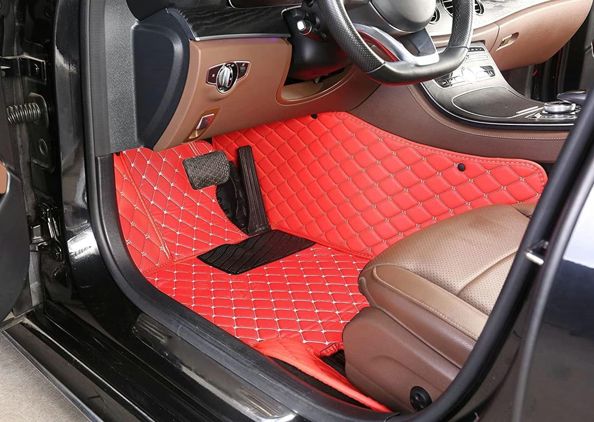 Custom Artificial Leather Waterproof All-Weather Car Floor Mats Fit for 99% Sedan SUV Sports Car Vehicle Car Mat (Orange Black Beige)