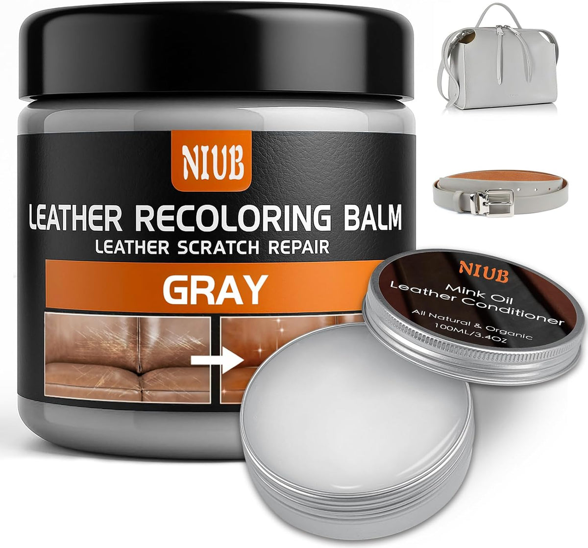 Leather Recoloring Balm Leather Color Restorer Scratch Repair Leather Paint for Furniture Couches Car Seats Shoes Bags Leather Dye and Scratched Leather with Leather Conditioner - Gray