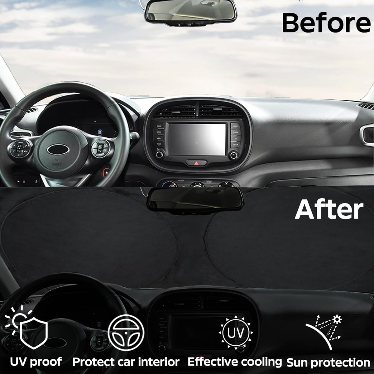 INSAUTO for Soul Windshield Sun Shade Window Sunshade Custom-fit 2020-2026 Kia Soul Wagon Windshield Cover Foldable Sun Visor Thicken 4-Layer Reflective Protector Block UV Rays Car Accessories