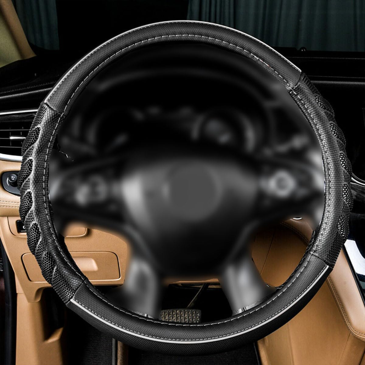 Flying Banner car Steering Wheel Cover Faux Leather Massage Universal fit 3D Honeycomb Hole Anti-Slip Sporty 15 Inches (Grey Black)