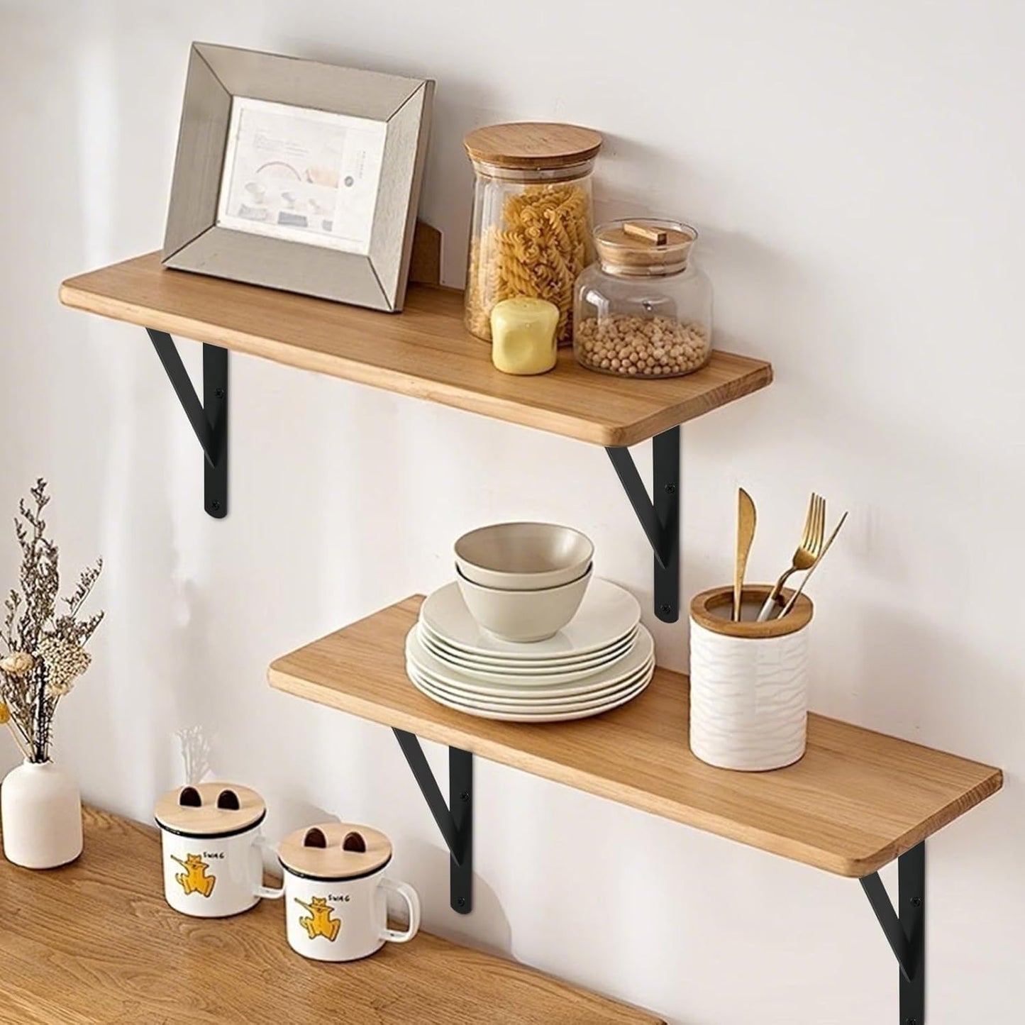 8 Pack L11 x H 8" Black Heavy Duty Shelf Brackets with Screws Metal Shelf Brackets Shelf Support Angle Brackets for Shelves L Brackets Heavy Duty Floating Shelf
