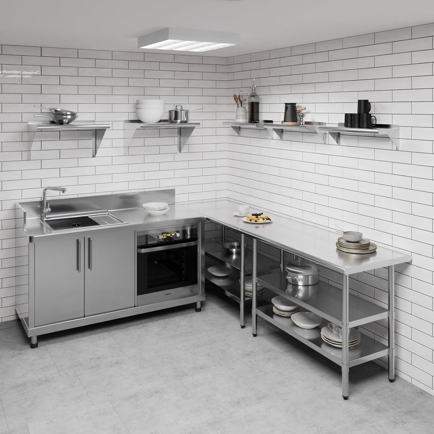 AmGood 24" Long X 8" Deep Stainless Steel Wall Shelf | NSF Certified | Appliance & Equipment Metal Shelving | Kitchen, Restaurant, Garage, Laundry, Utility Room